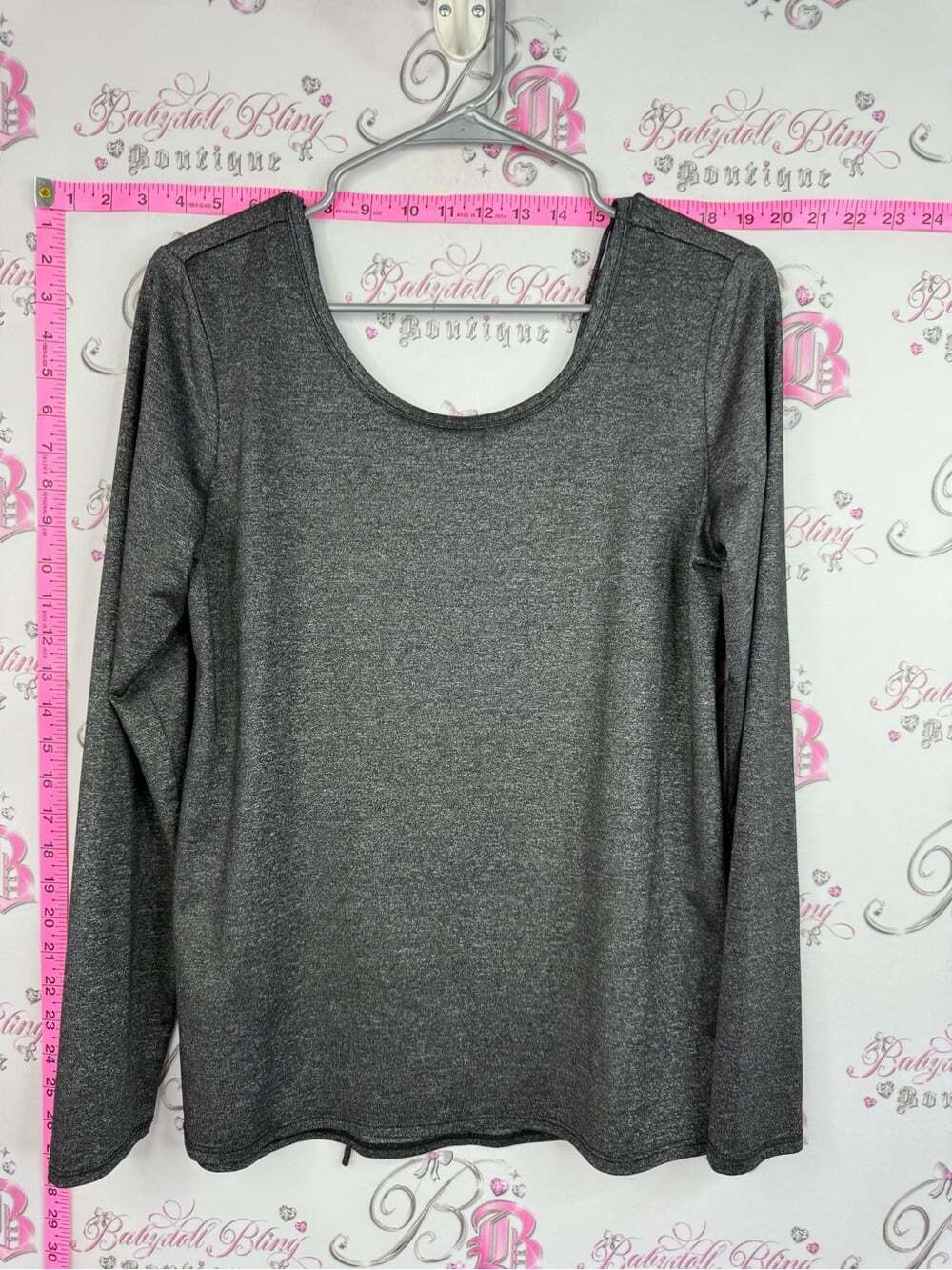 Marc New York Gray Long Sleeve Scoop Neck Top